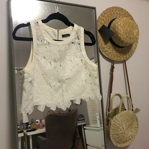 White Floral Lace Cropped Blouse